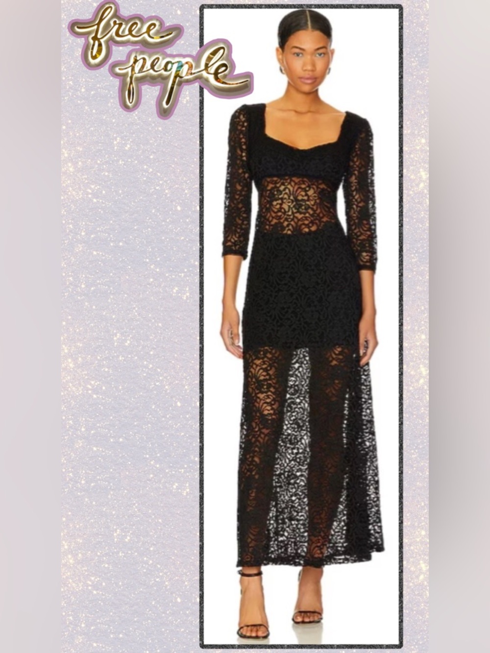 HOT! Free People Adored Lace Midi|Maxi Dress Black